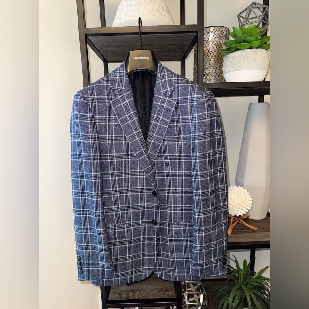 Emporio Armani G Line Blue & Grey Plaid Sport Coat – Size 38R